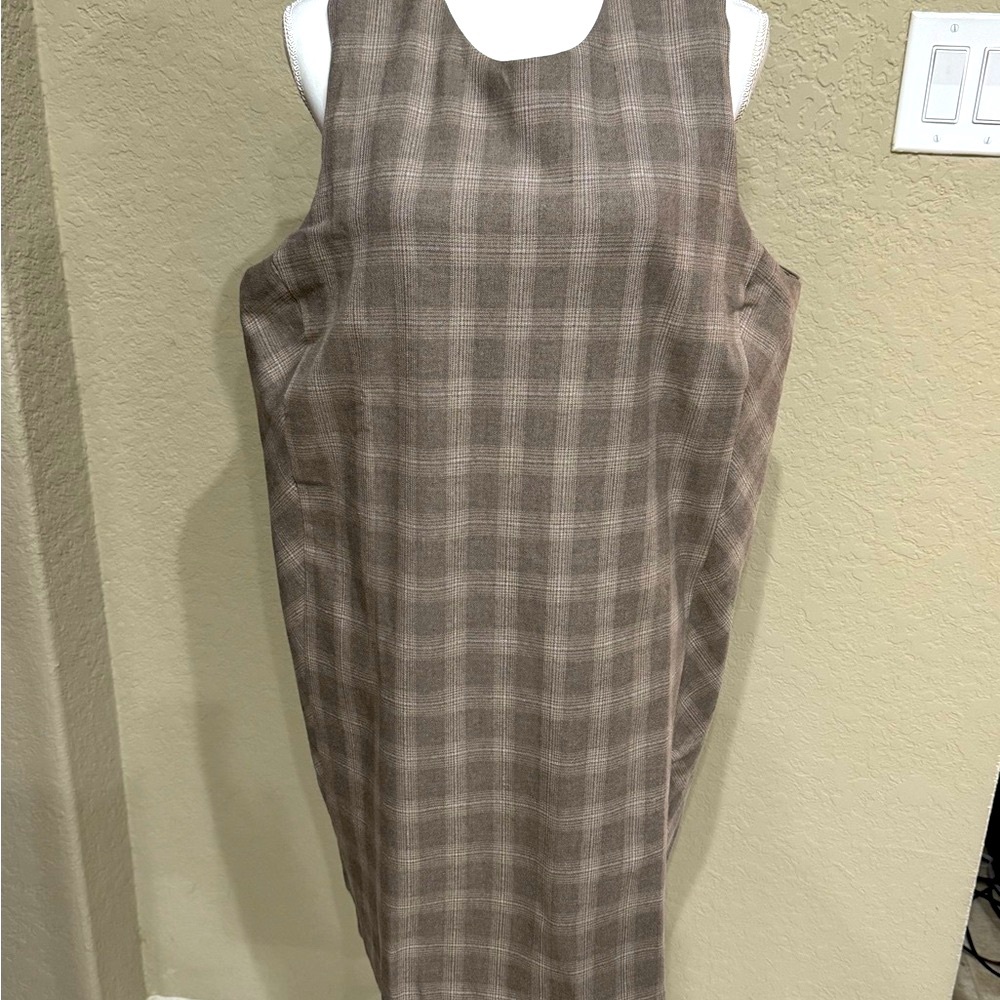 NWT Elegant Banana Republic Plaid Sleeveless Dress - Gray/Brown SZ 18 pit2pit23”